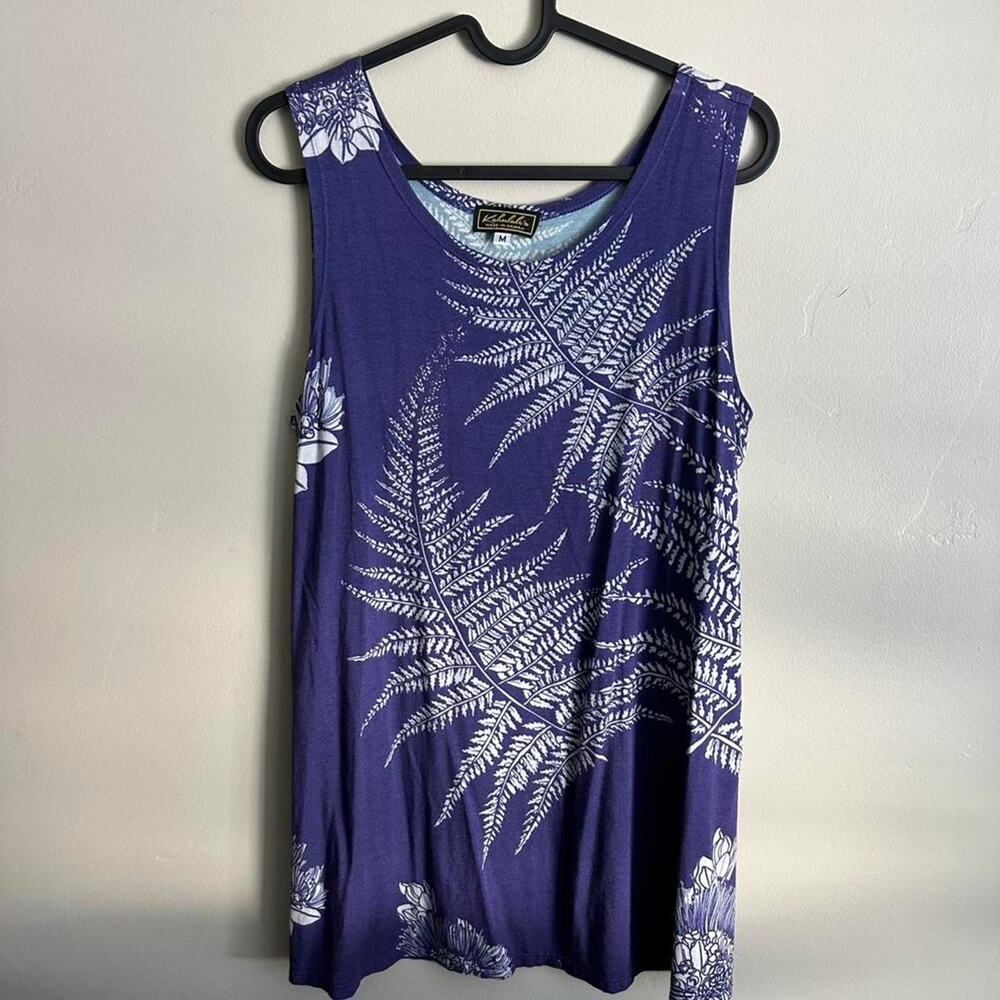 Kahulalea Blue Fern Print Aloha Wear Sleeveless Tank SZ M